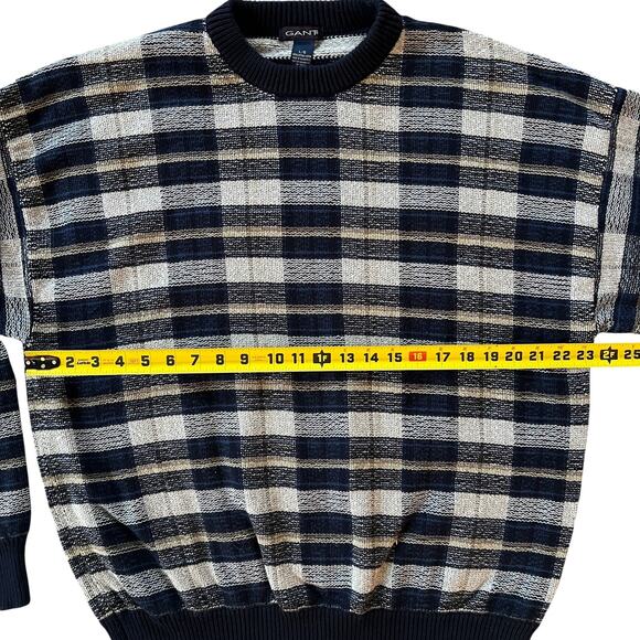 Vintage Gant Sweater Mens L Cozy Fall Knit Grandpa Plaid Knit Y2K 90s Retro - Picture 9 of 11